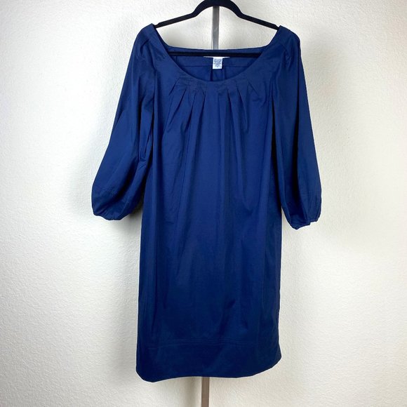 DVF Navy Tunic Dress Pleated Neckline Long Sleeves - Picture 1 of 3